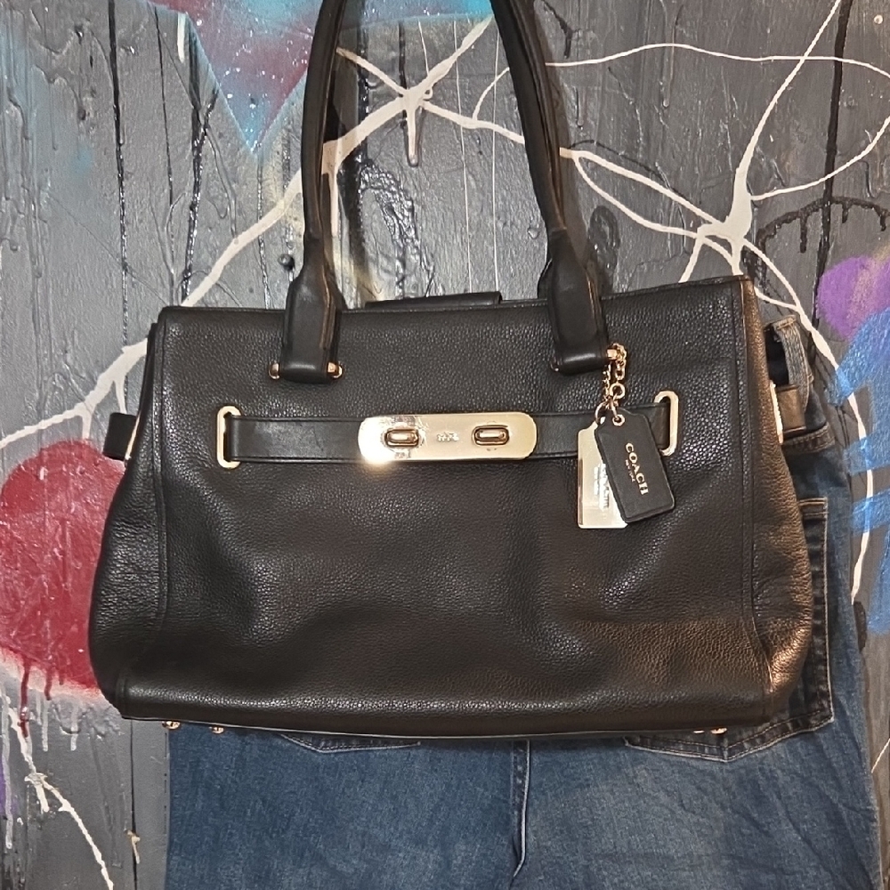 Coach Black Leather Shoulder Bag with Silver Hardware